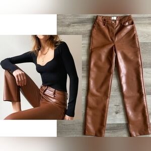 Wilfred Aritzia The Melina Pant High-waisted Vegan Leather Pant In Cognac Size 8